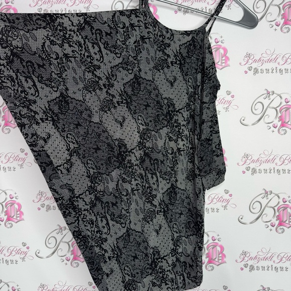 Guess by Marciano top long dress style open cold shoulder lace print grey black - Picture 3 of 9